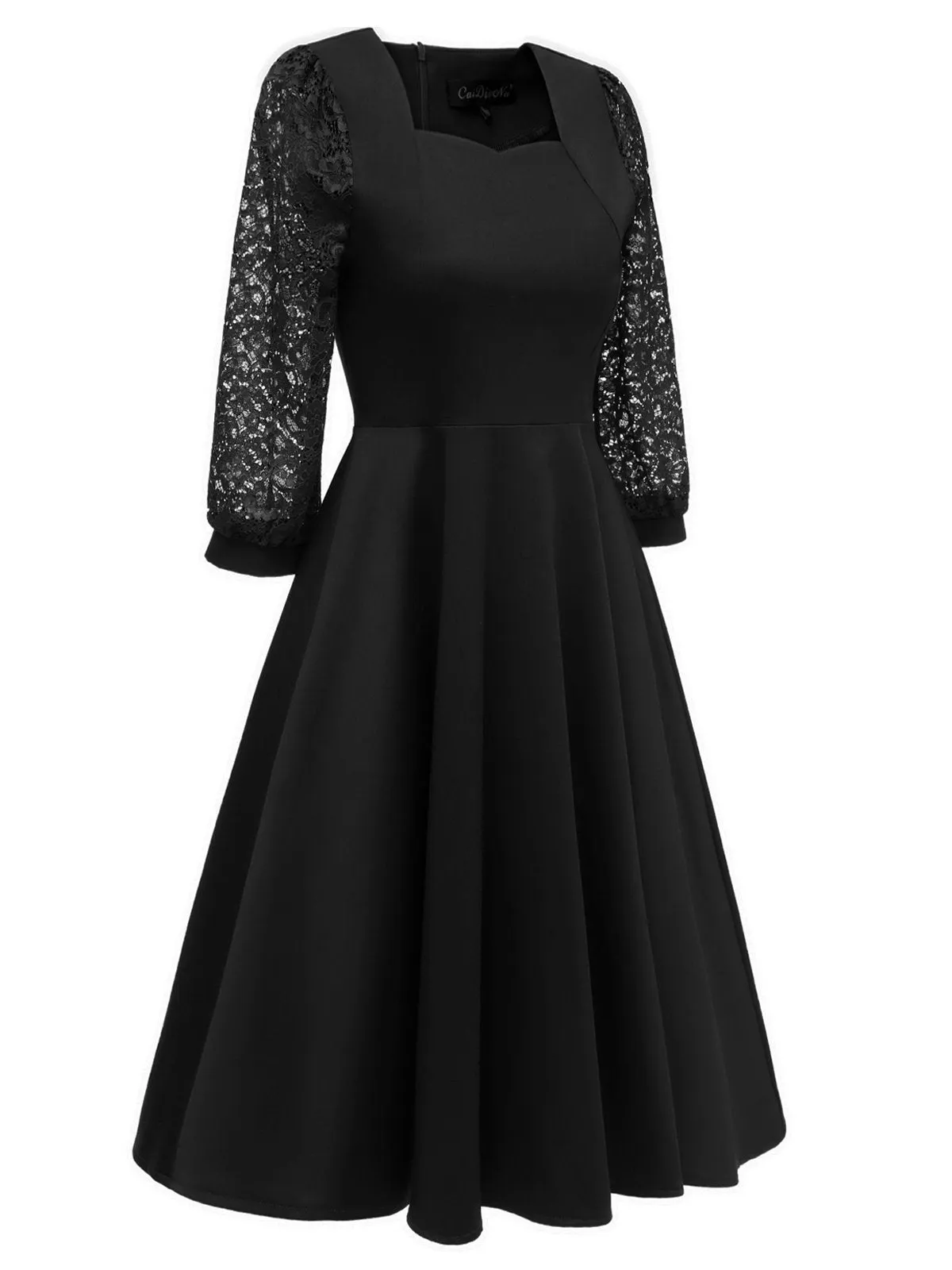 1950s Lace Patchwork Square Neck Dress