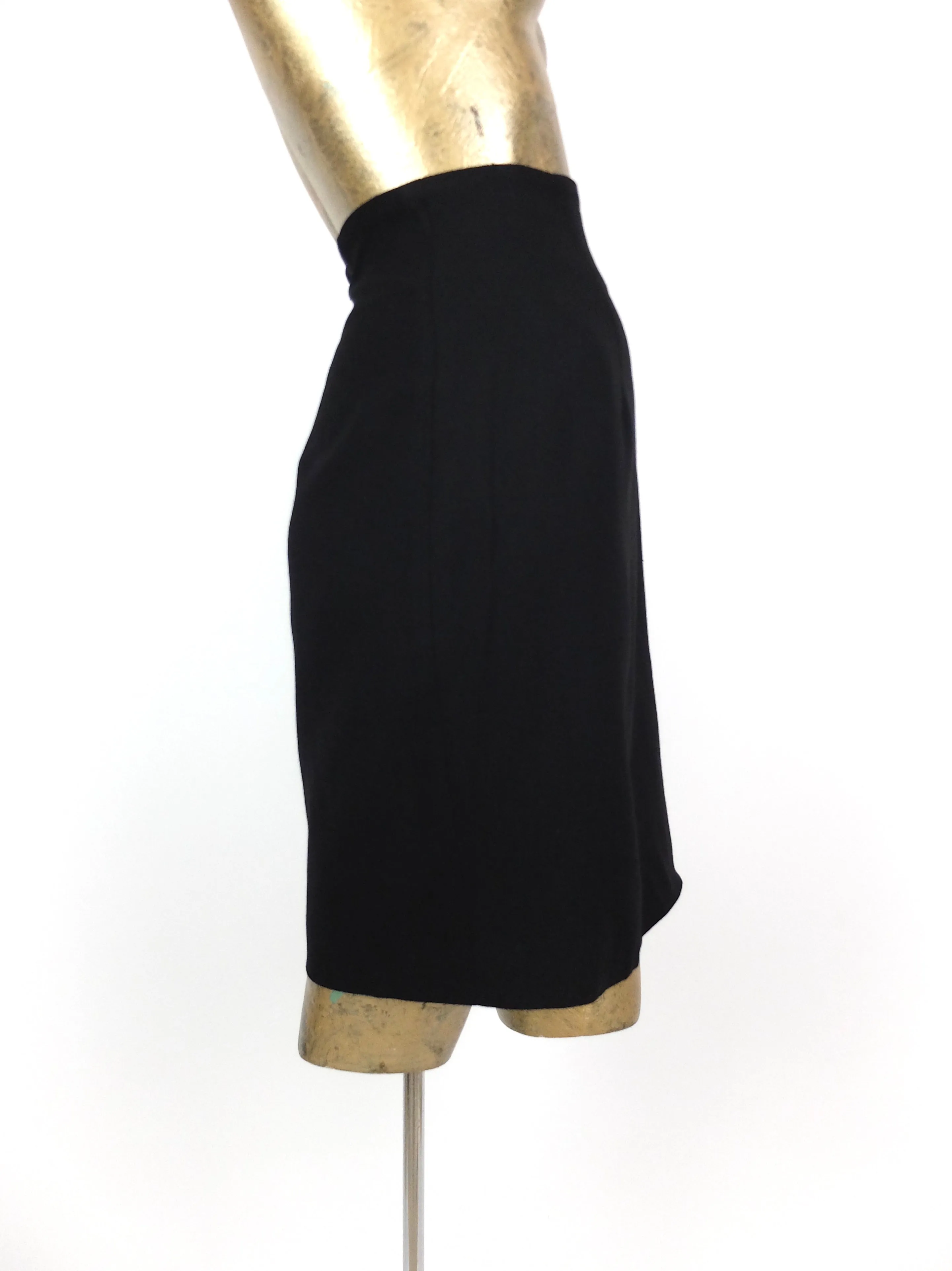 80s Black Wool High Waisted Above-the-Knee Formal Pencil Skirt