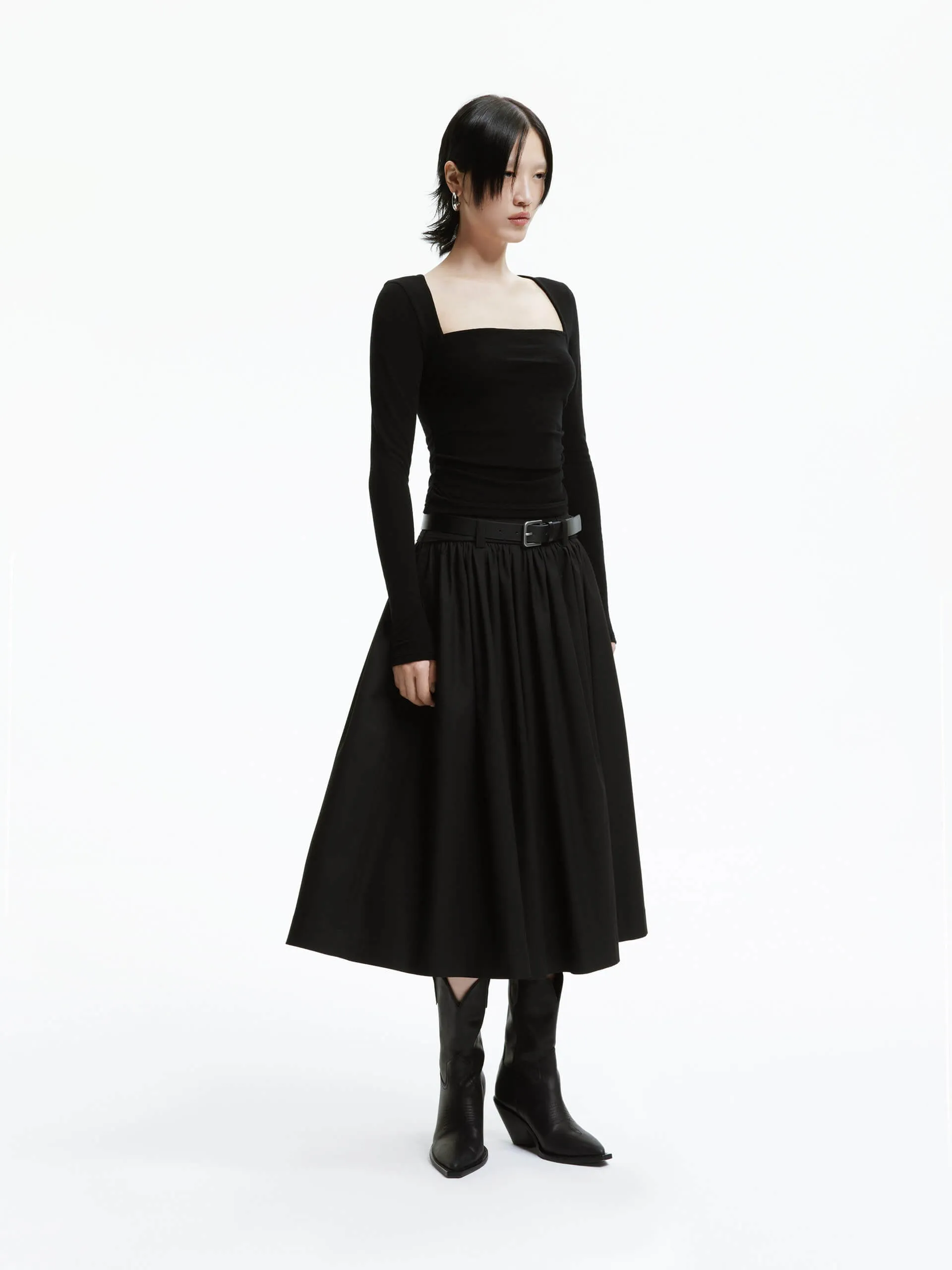 A-line Pleated Skirt with Belt