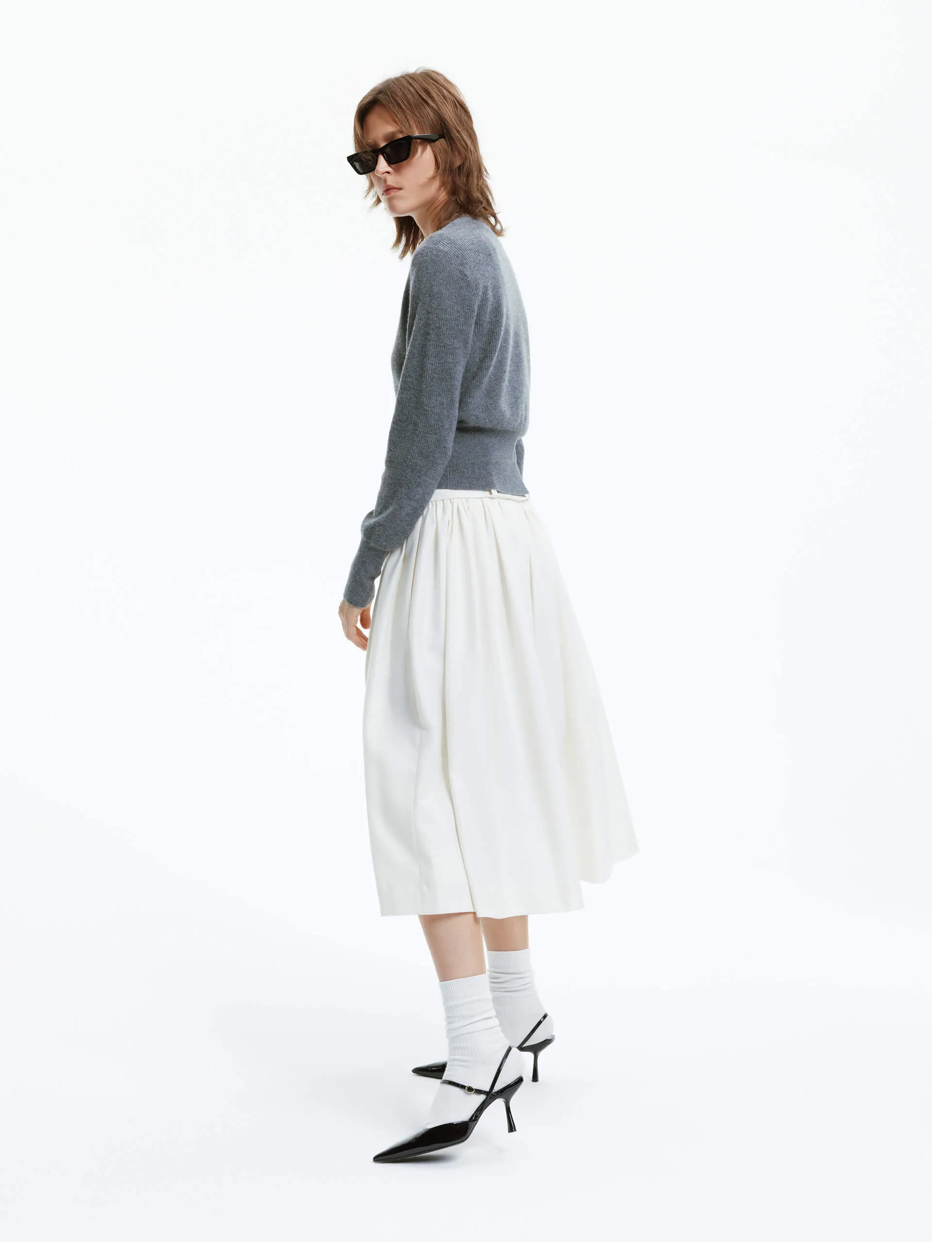 A-line Pleated Skirt with Belt