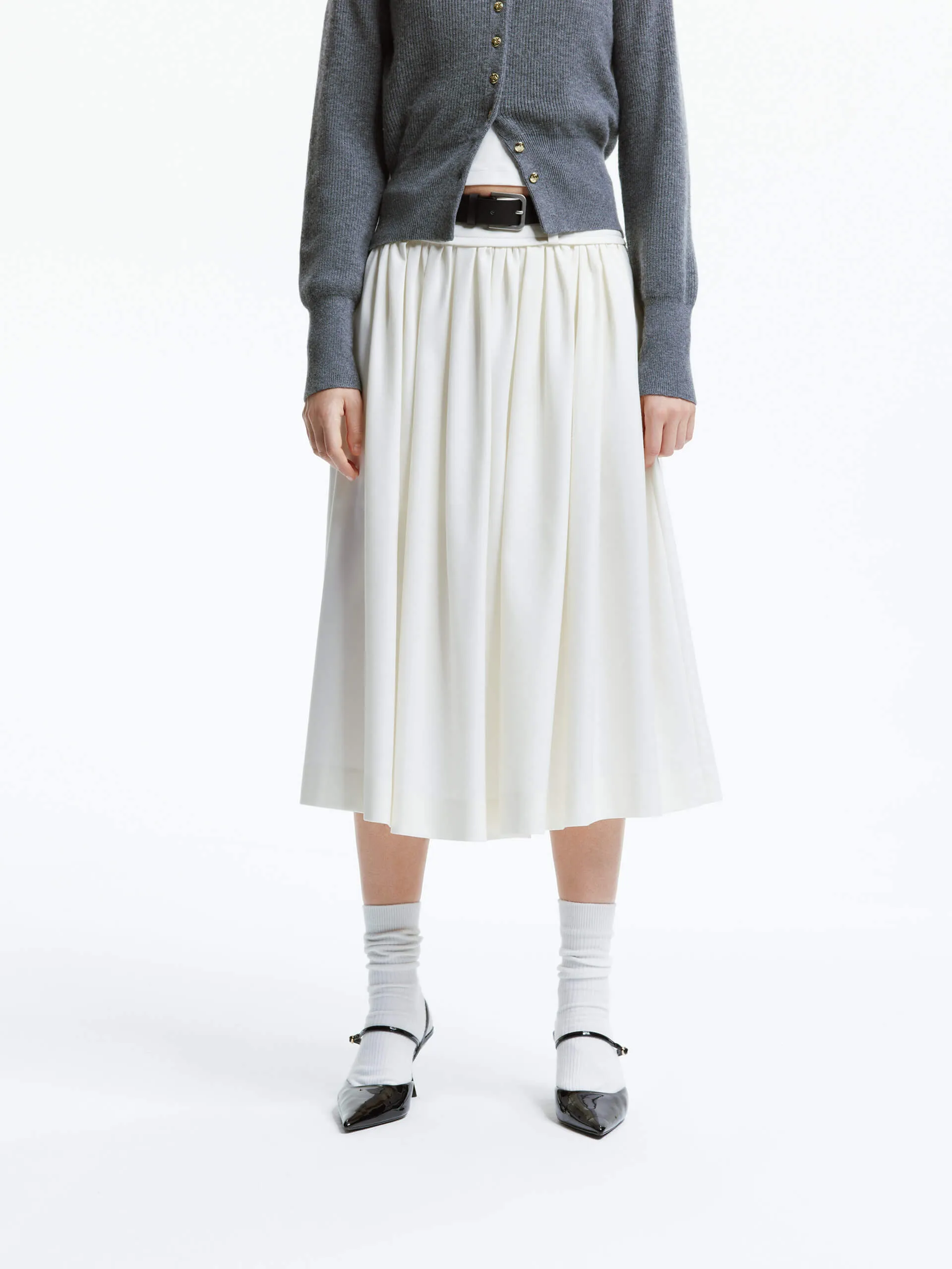 A-line Pleated Skirt with Belt