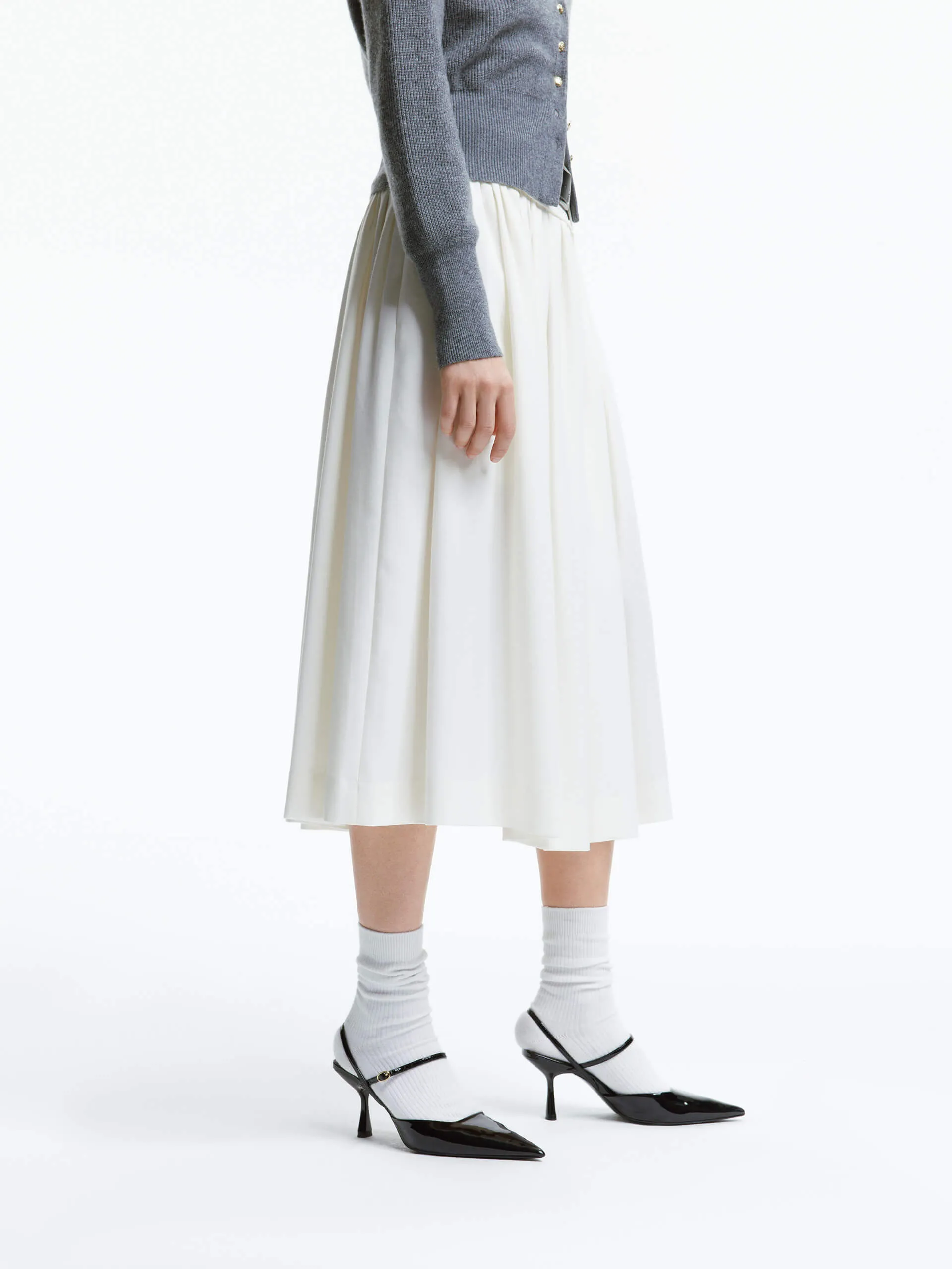 A-line Pleated Skirt with Belt