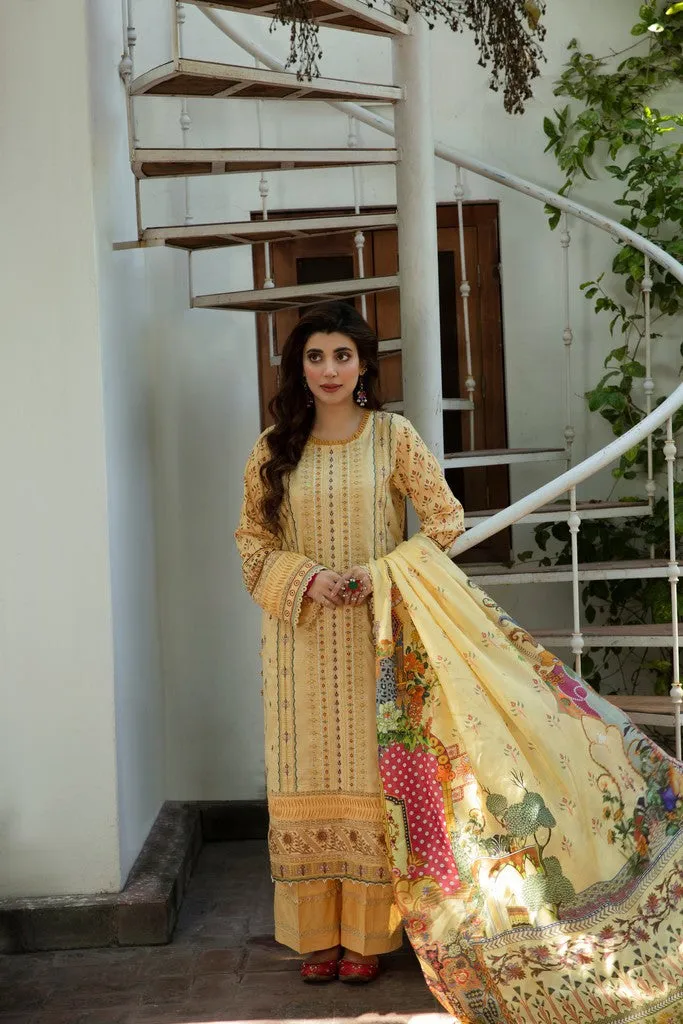 Aabyaan Sahiba Luxury Lawn Eid Collection – AMBER (AE-09)