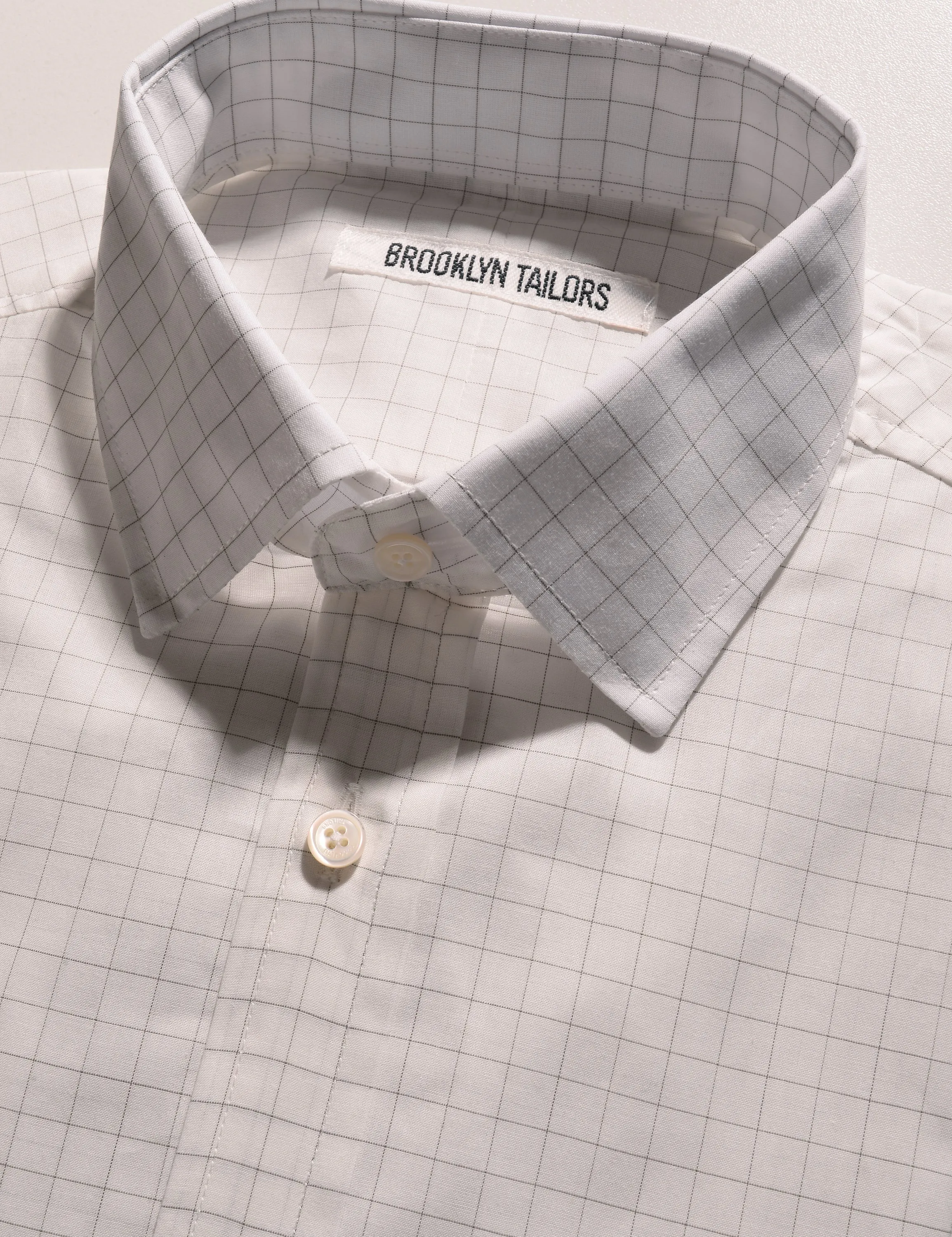 BKT20 Slim Dress Shirt in Cotton Silk Graph Check - Natural