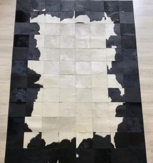 Black and White 100% Genuine Handmade Cow Skin 10x8 Carpet, Natural Cowhide Patchwork 10x8 Rug