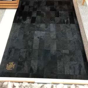 Black Cowhide Patchwork Rug for Living Room Decor, Handmade Rug Natural Leather Cow Skin