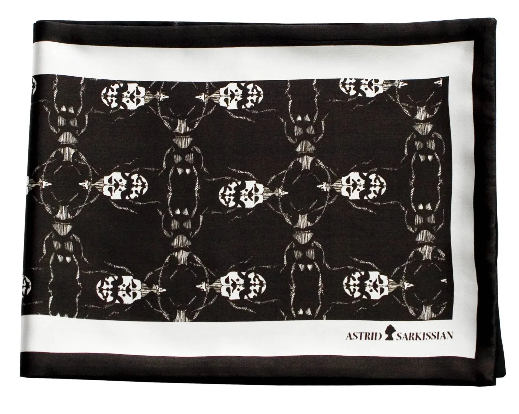 Bug Black Long Silk Scarf