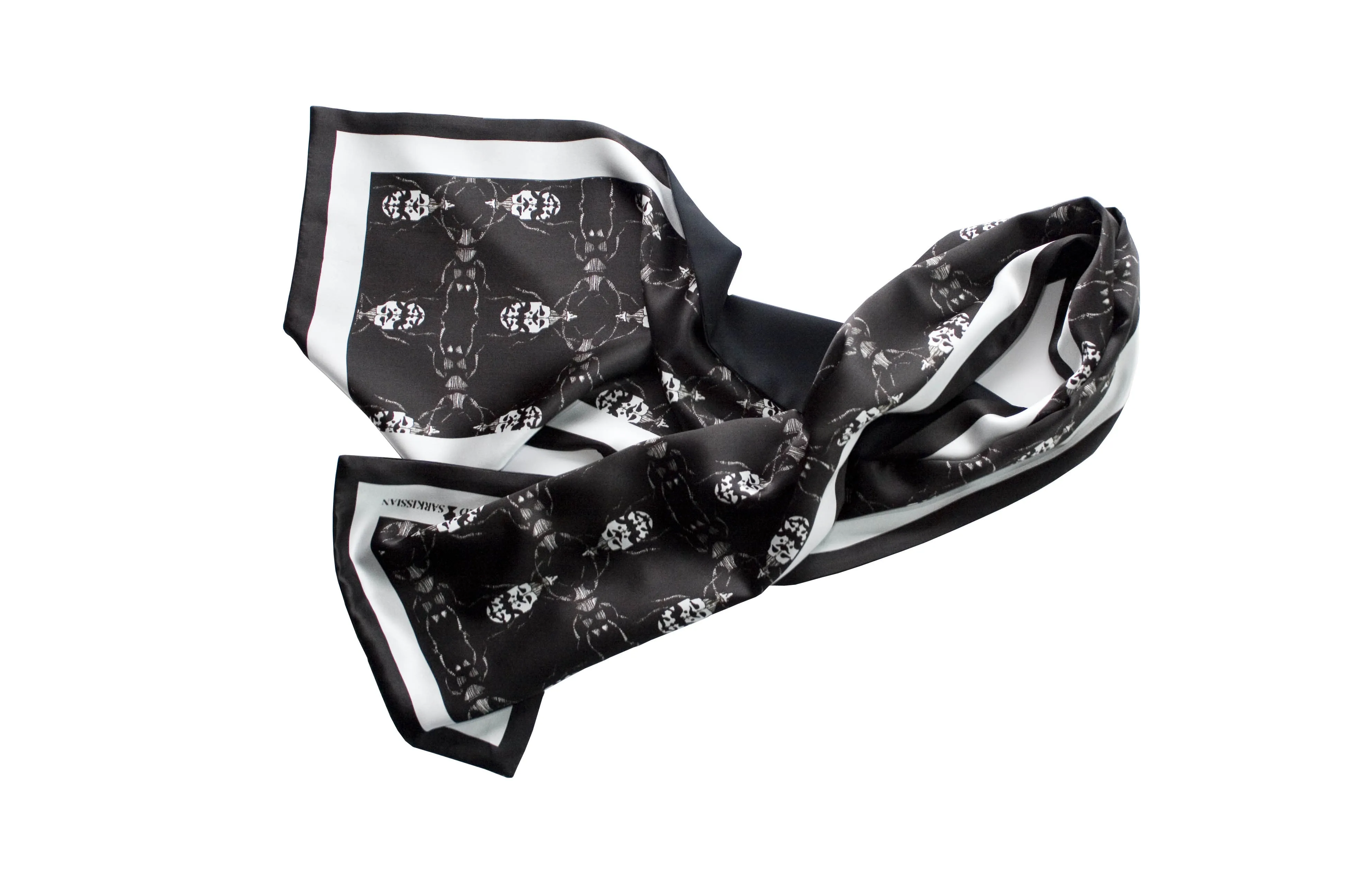 Bug Black Long Silk Scarf