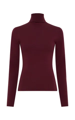 Costa Knit Turtleneck in Bordeaux Cashmere Silk