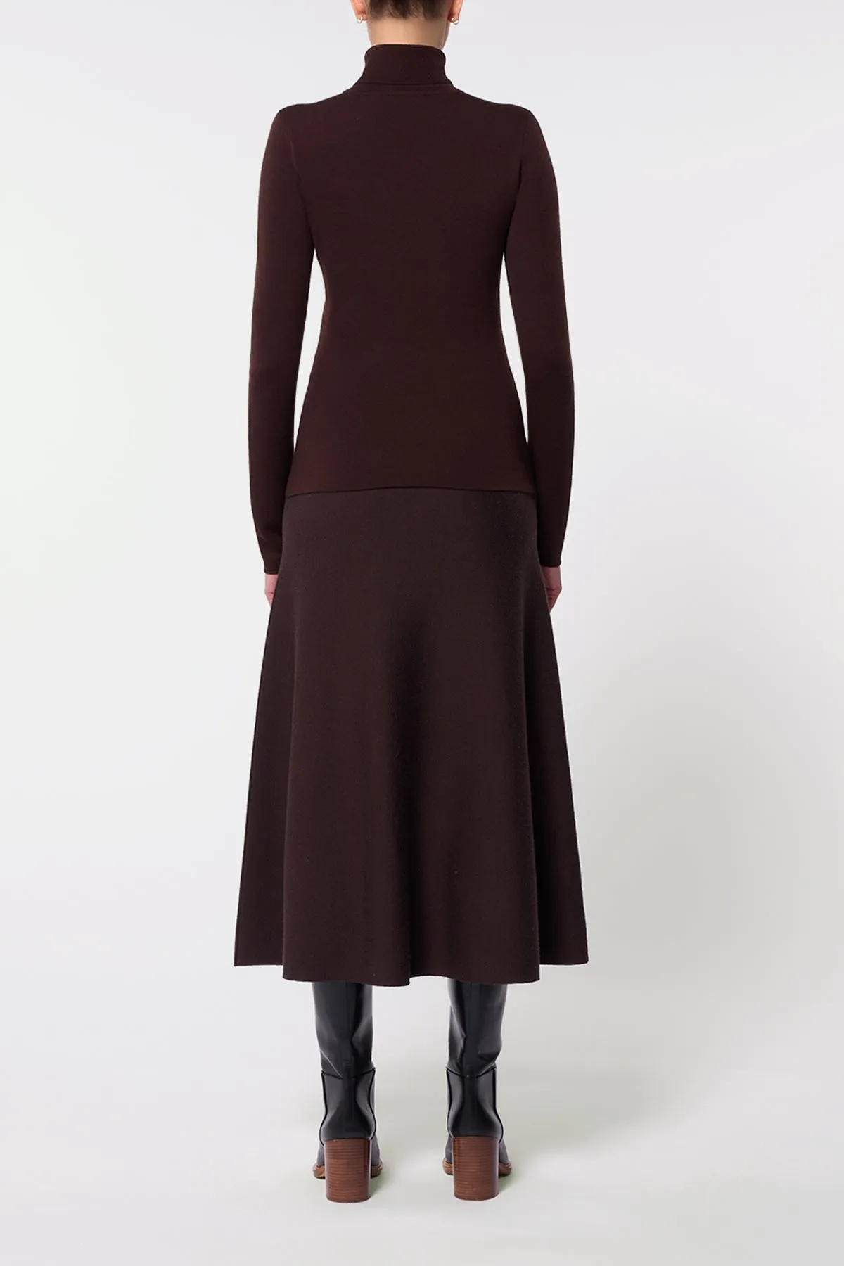 Freddie Knit Midi Skirt in Chocolate Merino Wool Cashmere