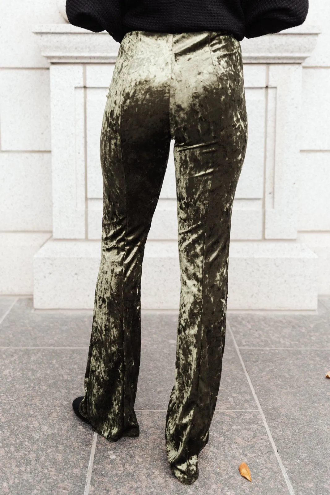 Groovy Chick Bell Bottom Leggings In Olive