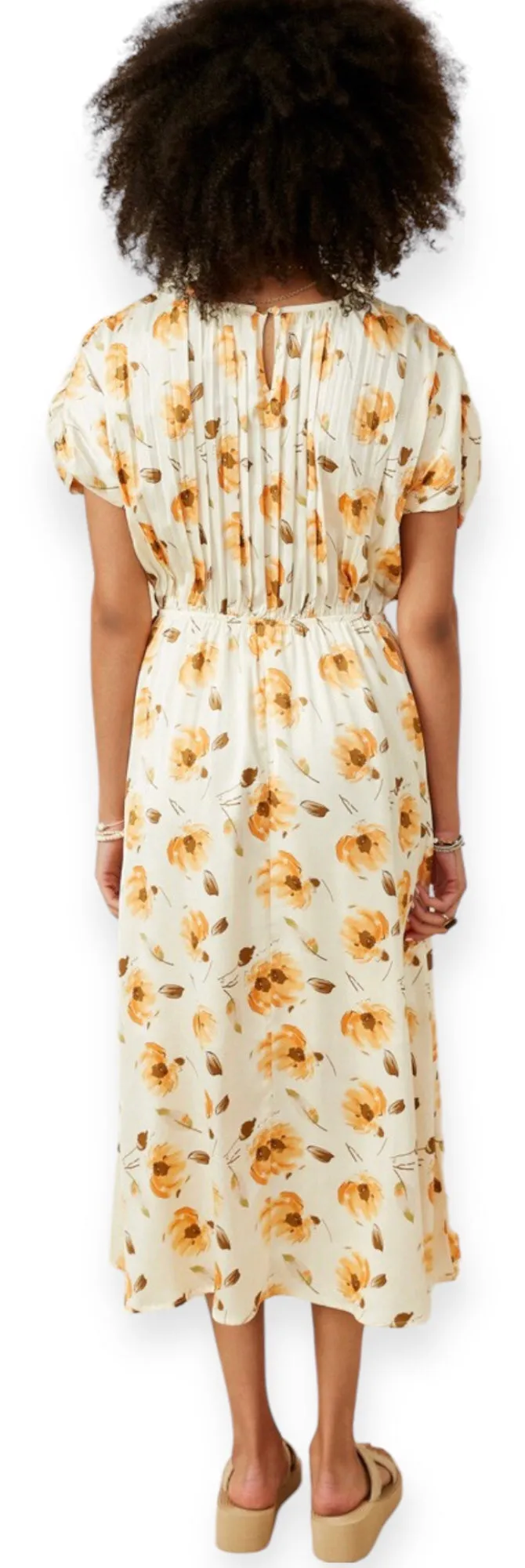 Lily Beige Floral Mid-Length Dress