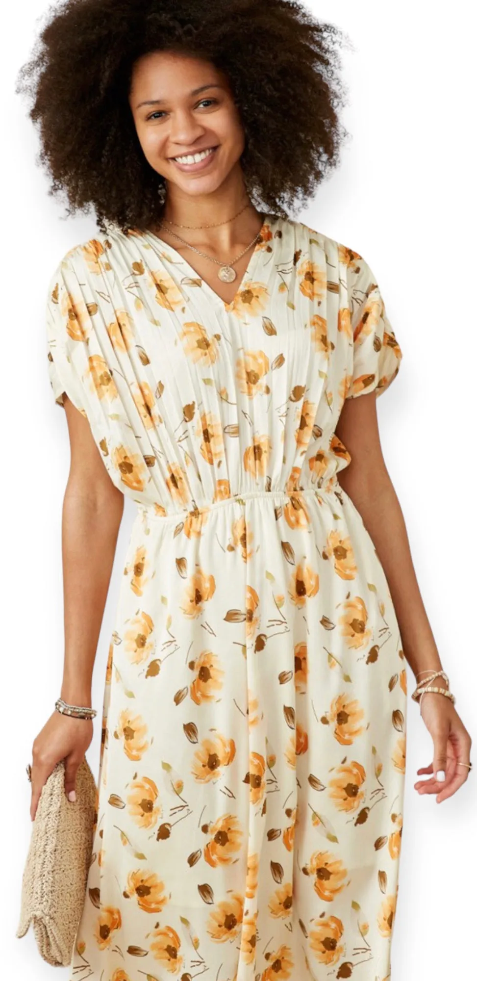 Lily Beige Floral Mid-Length Dress