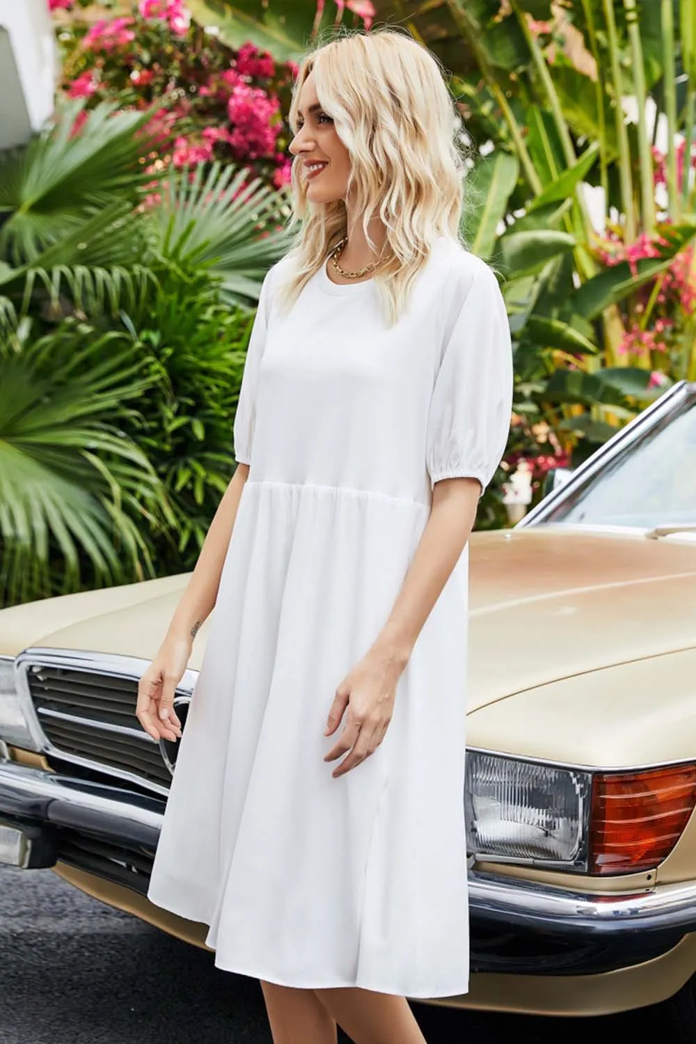 Loose Short-Sleeved Mid-Length Dress