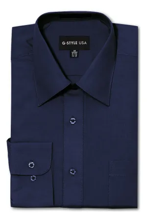 Men's Basic Solid Color Button Up Dress Shirt (Navy)