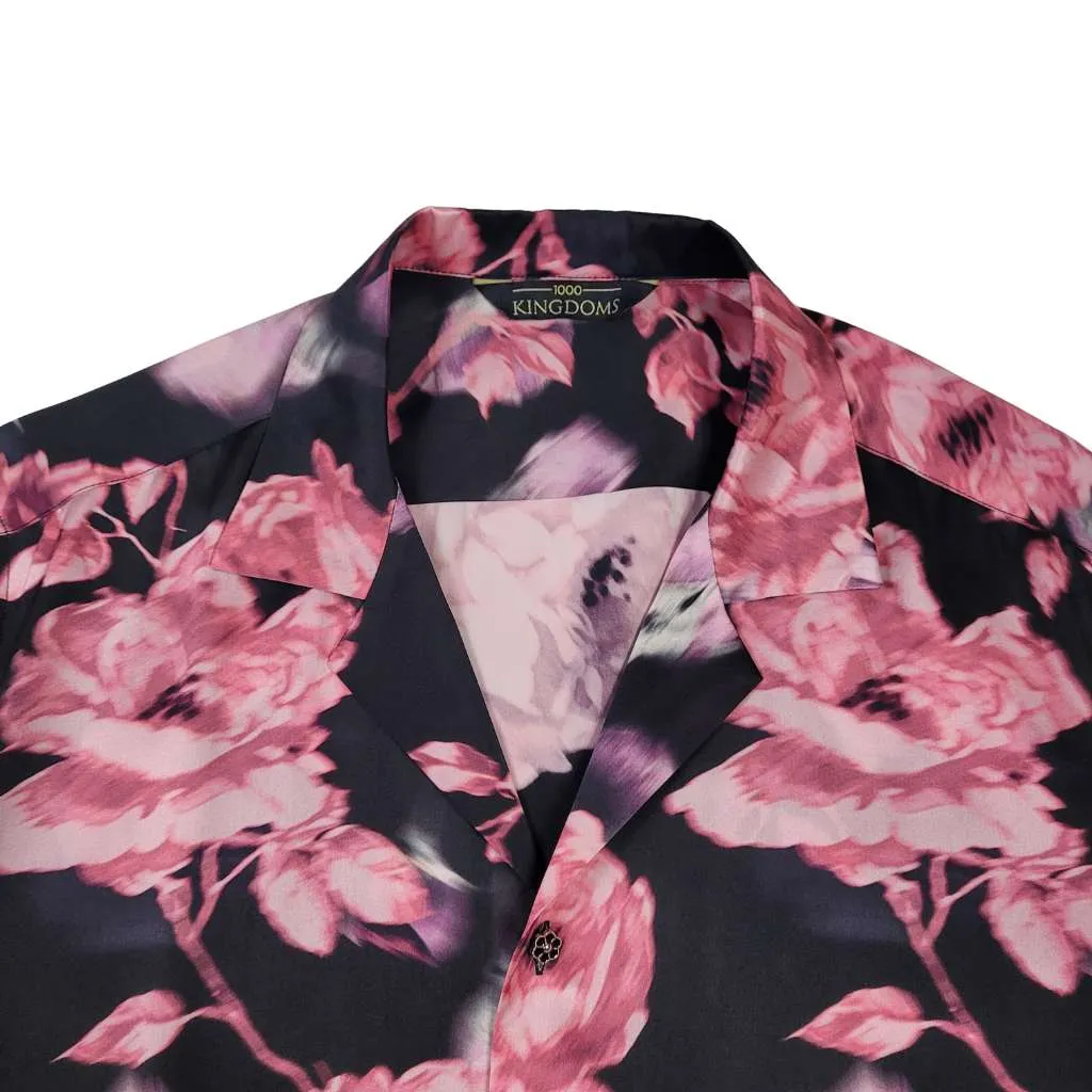 Mens Black Floral Short Sleeve Silk Shirt