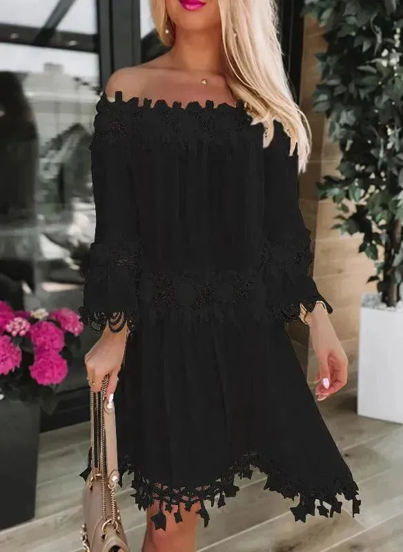 New European And American Tube Top Off Shoulder Lace Dress