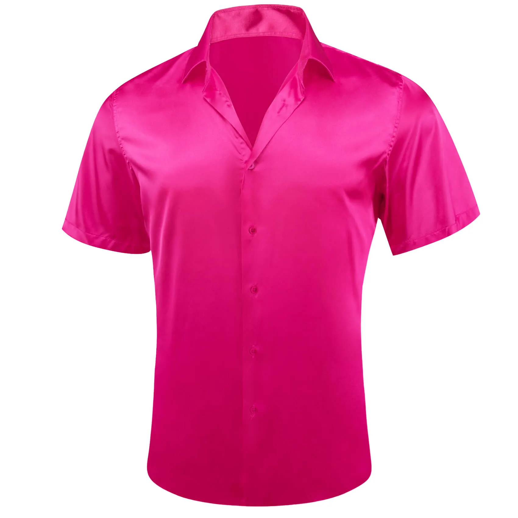 Ties2you Short Sleeve Shirt Deep Pink Solid Men's Silk Dress Shirt