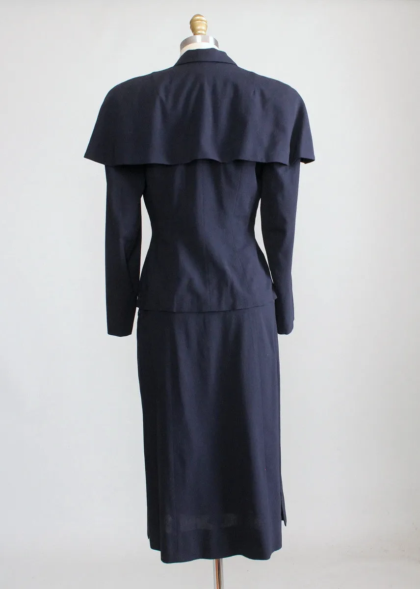 Vintage 1940s Navy Suit with Cape Shoulders