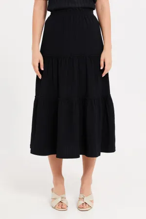 Women Black Tiered A-Line Skirt