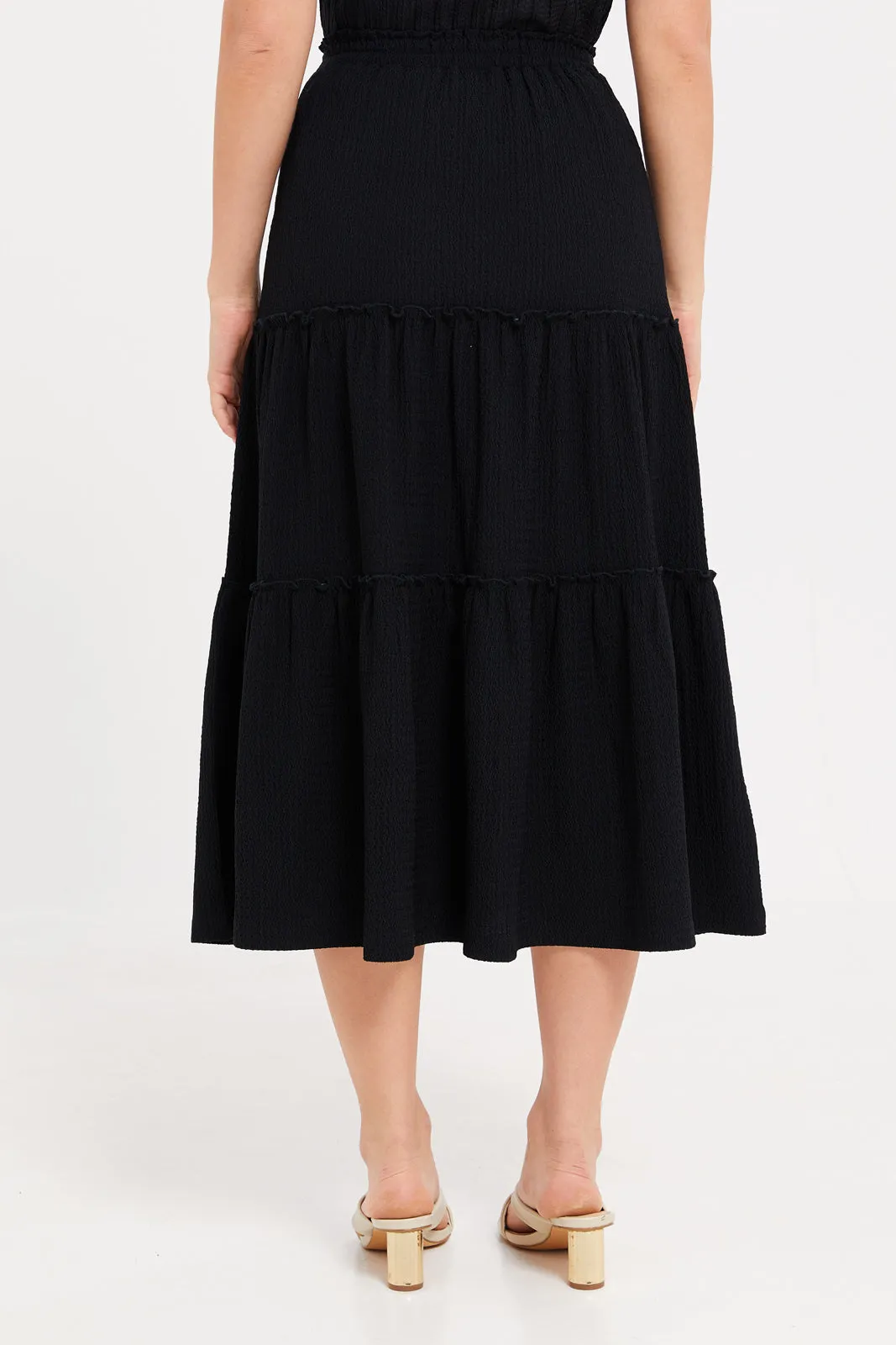 Women Black Tiered A-Line Skirt