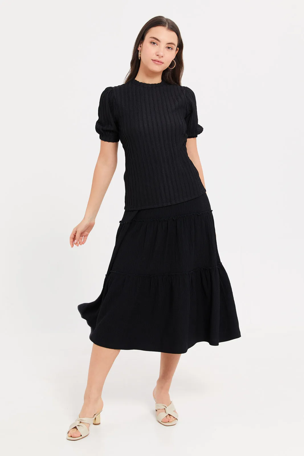 Women Black Tiered A-Line Skirt