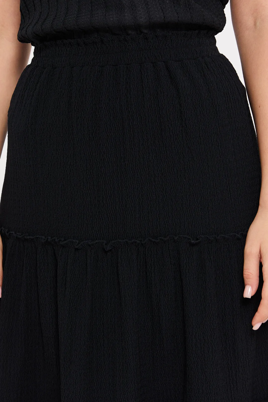 Women Black Tiered A-Line Skirt