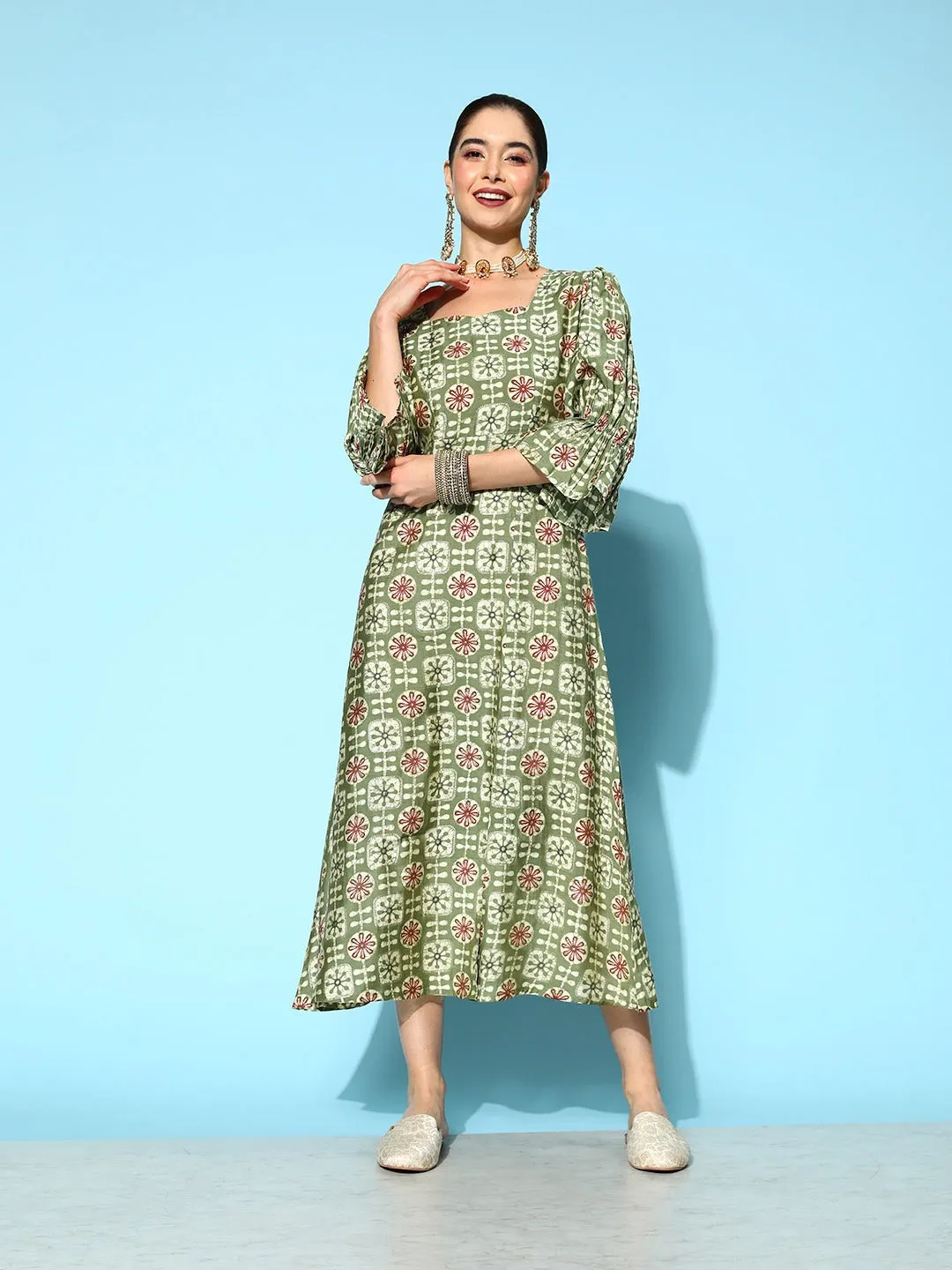 Women Green Silk Blend Dress