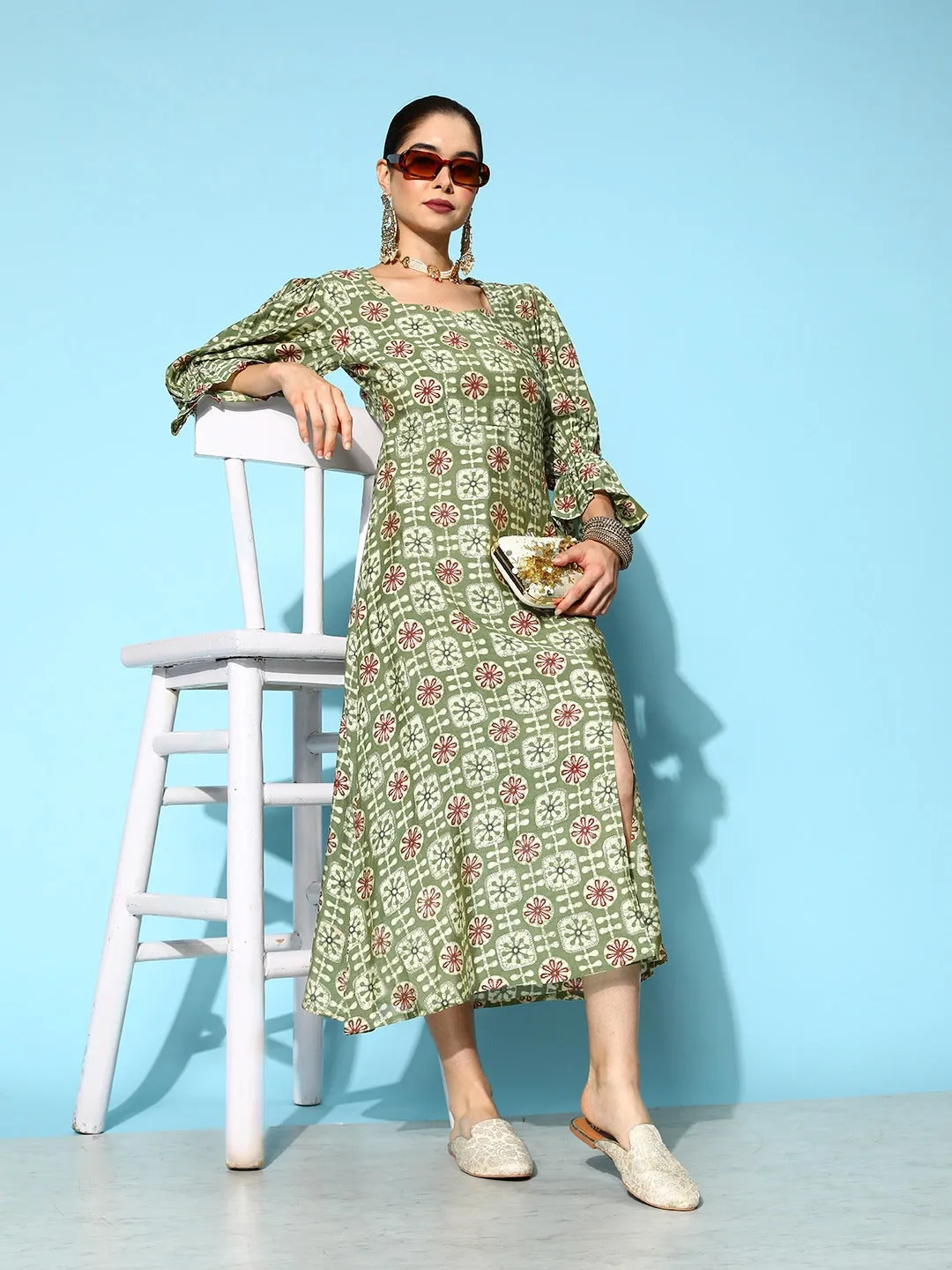 Women Green Silk Blend Dress