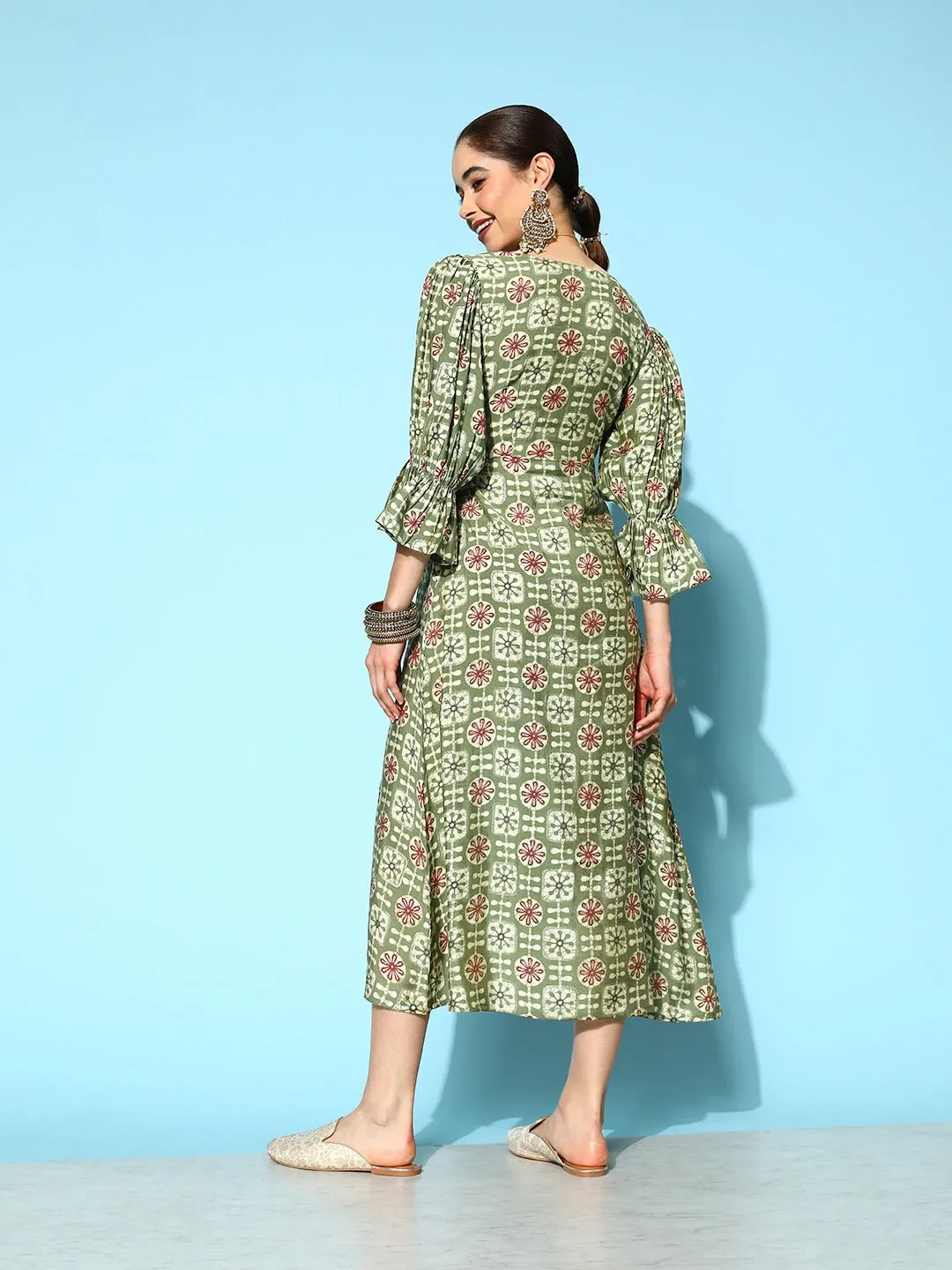 Women Green Silk Blend Dress