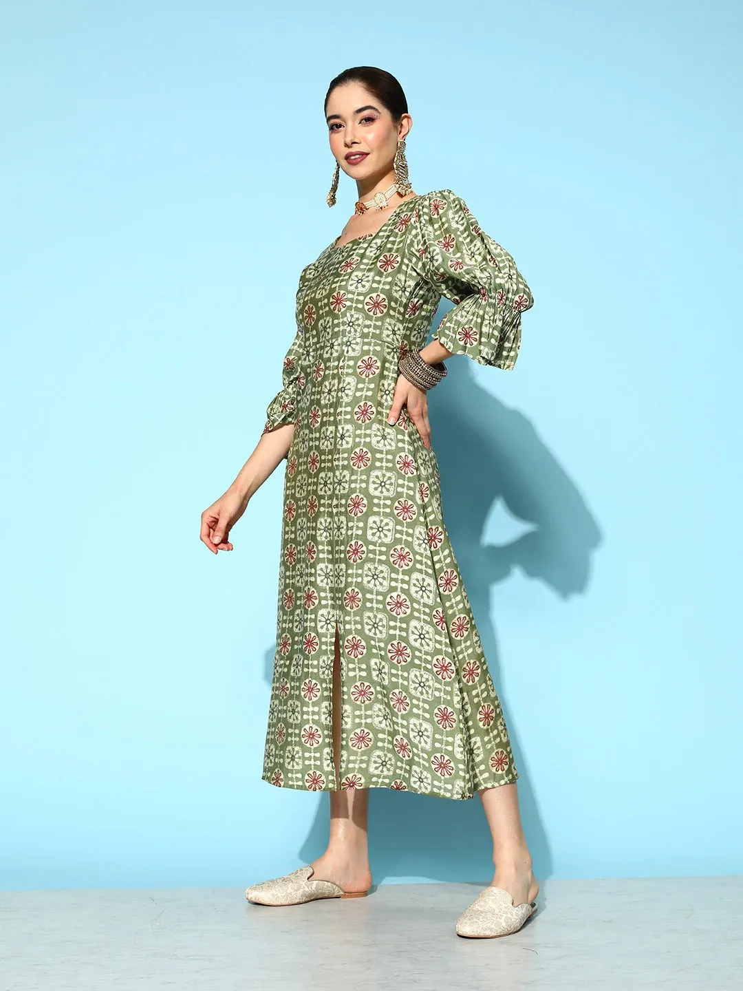 Women Green Silk Blend Dress