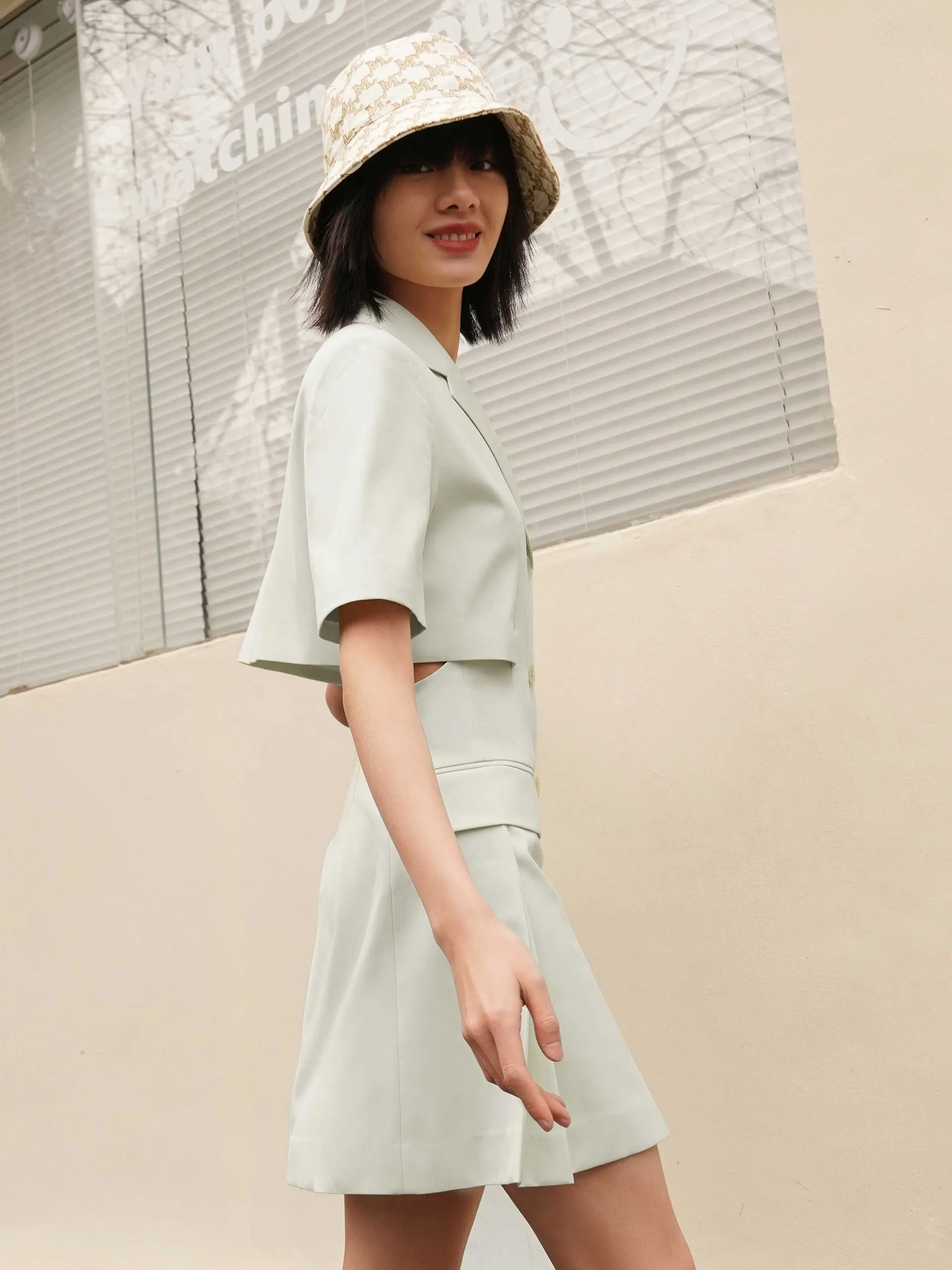 Wool Blend Cutout Suit Dress