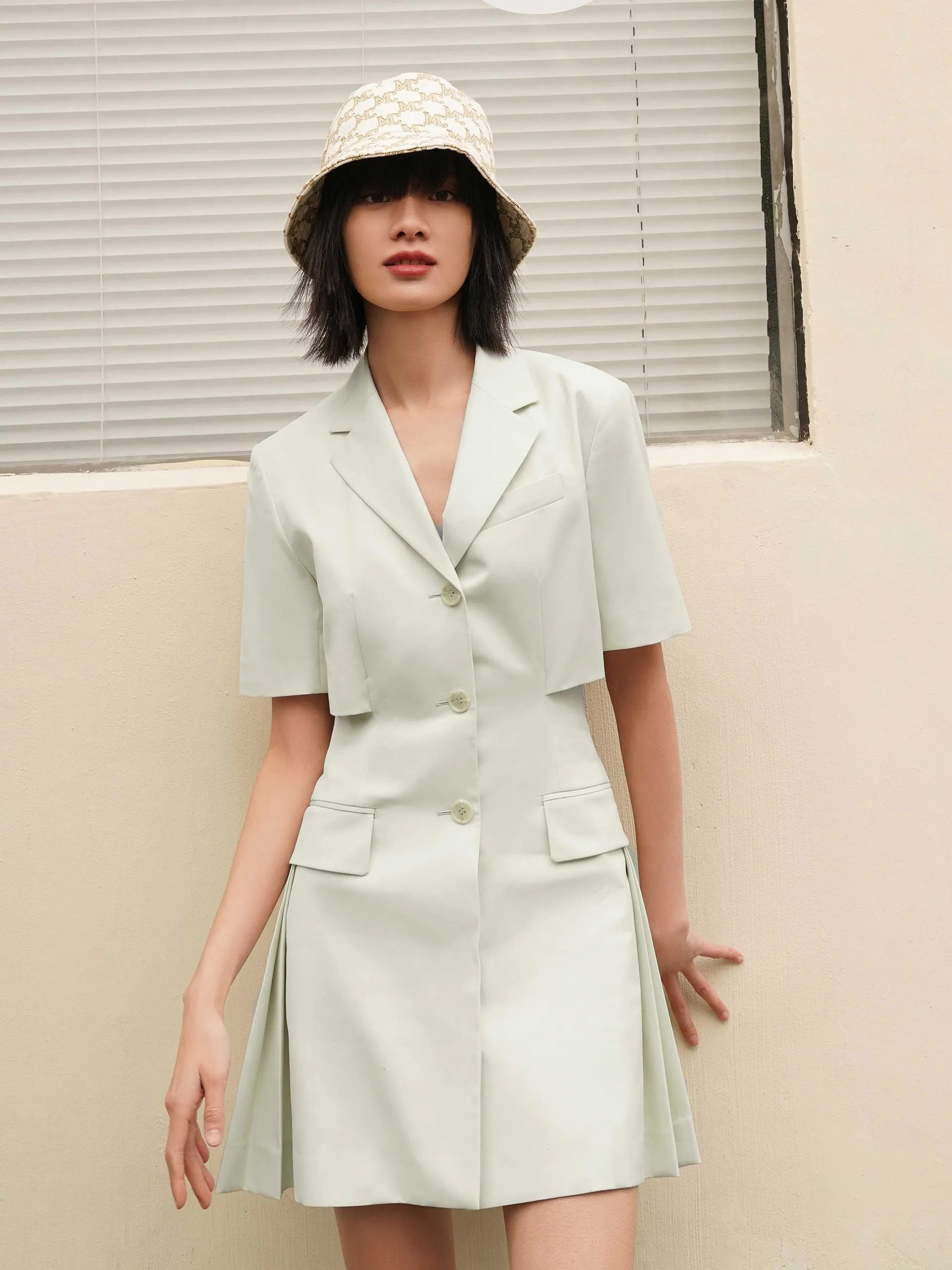 Wool Blend Cutout Suit Dress