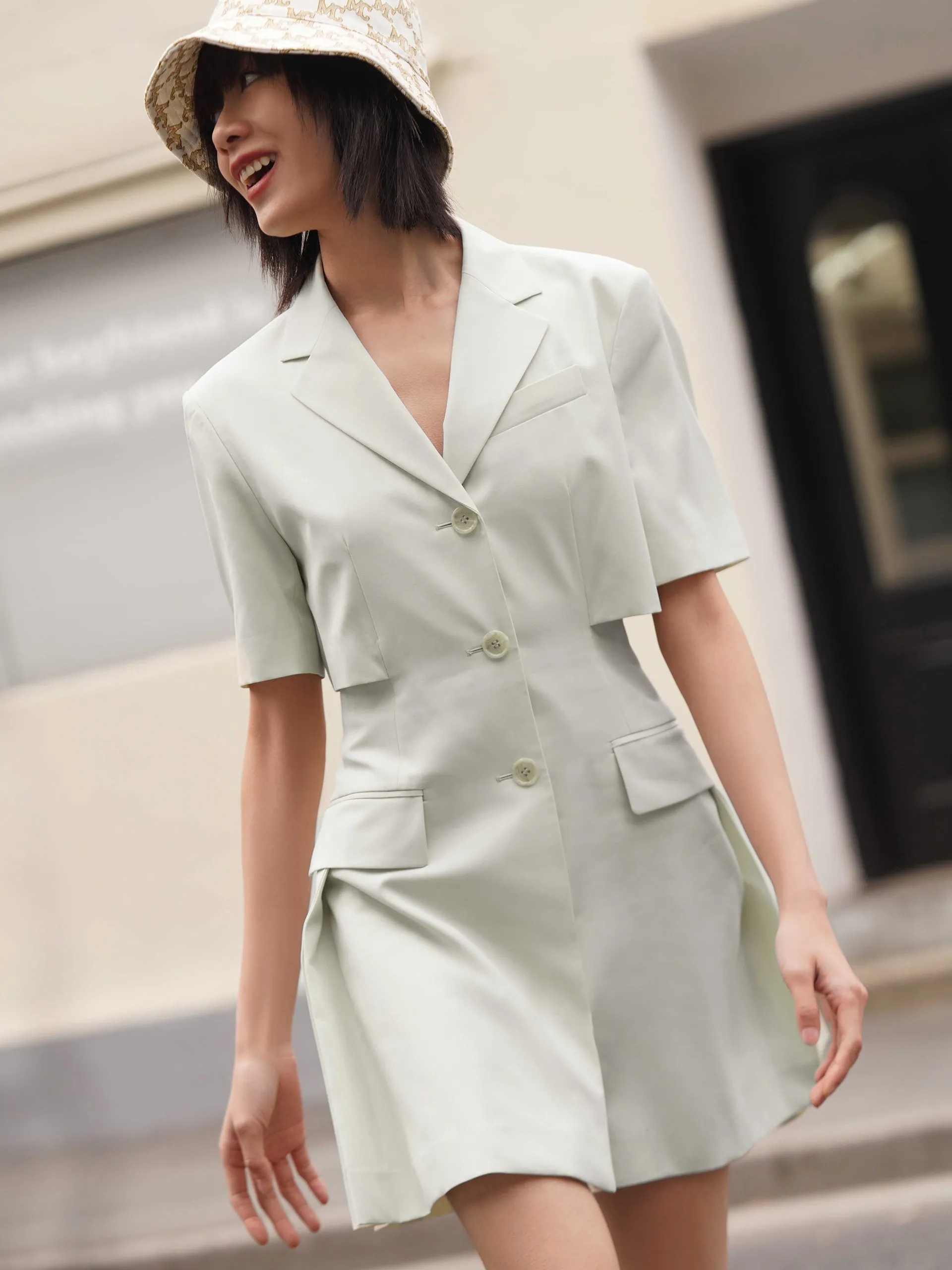 Wool Blend Cutout Suit Dress